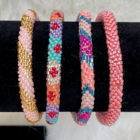 HAND CRAFTED in Nepal Beaded Bracelets (set of 4) PCH2 - Picture 1 of 4